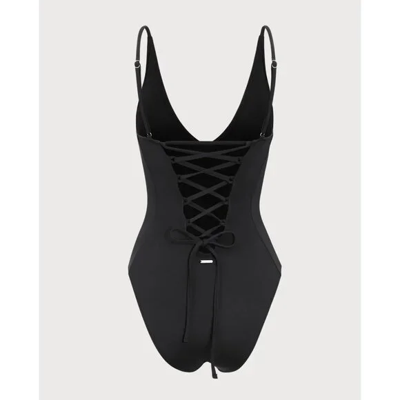 Berlook One Piece Swimsuit Black XS Extra Small Corset Lace Up Back NEW NWT Bag